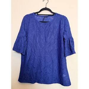 New Directions Women's Textured Knit Pull Over Half Flowy Sleeve Top Blue M NWT